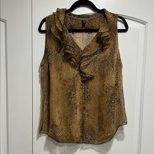 Like new - LAUREN RALPH LAUREN Brown Sleeveless 100% Silk Top w/Cami
